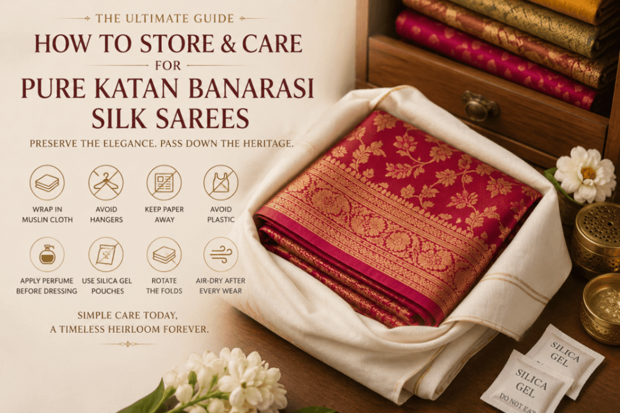 Pure Katan Banarasi Silk Saree Care Guide