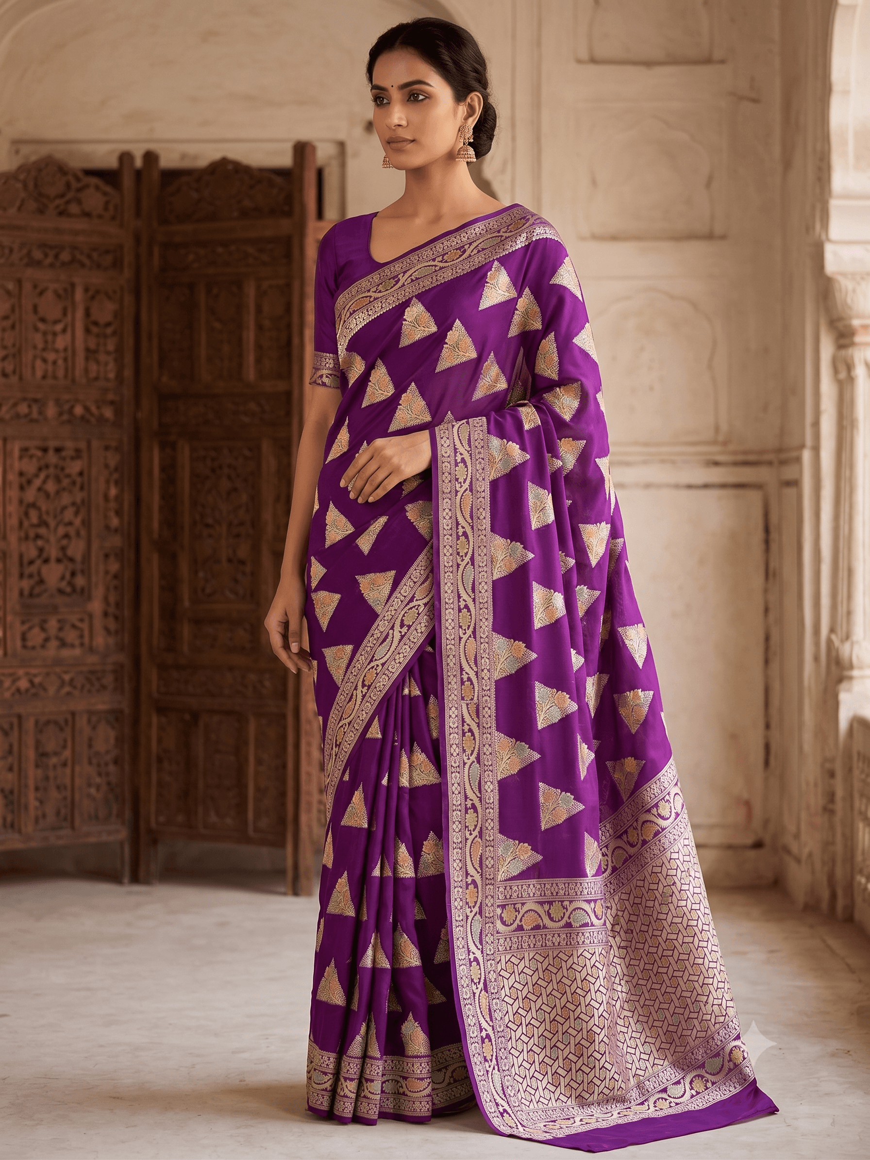 Pure Handwoven Khaddi Chiffon Saree - Look 1 - View 1