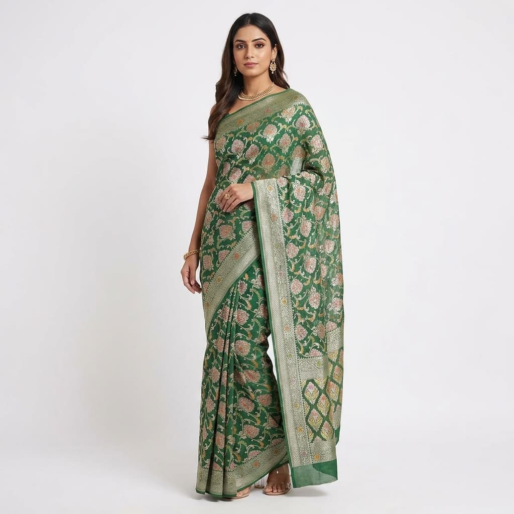 Pure Handwoven Khaddi Chiffon Saree - Look 3 - View 1