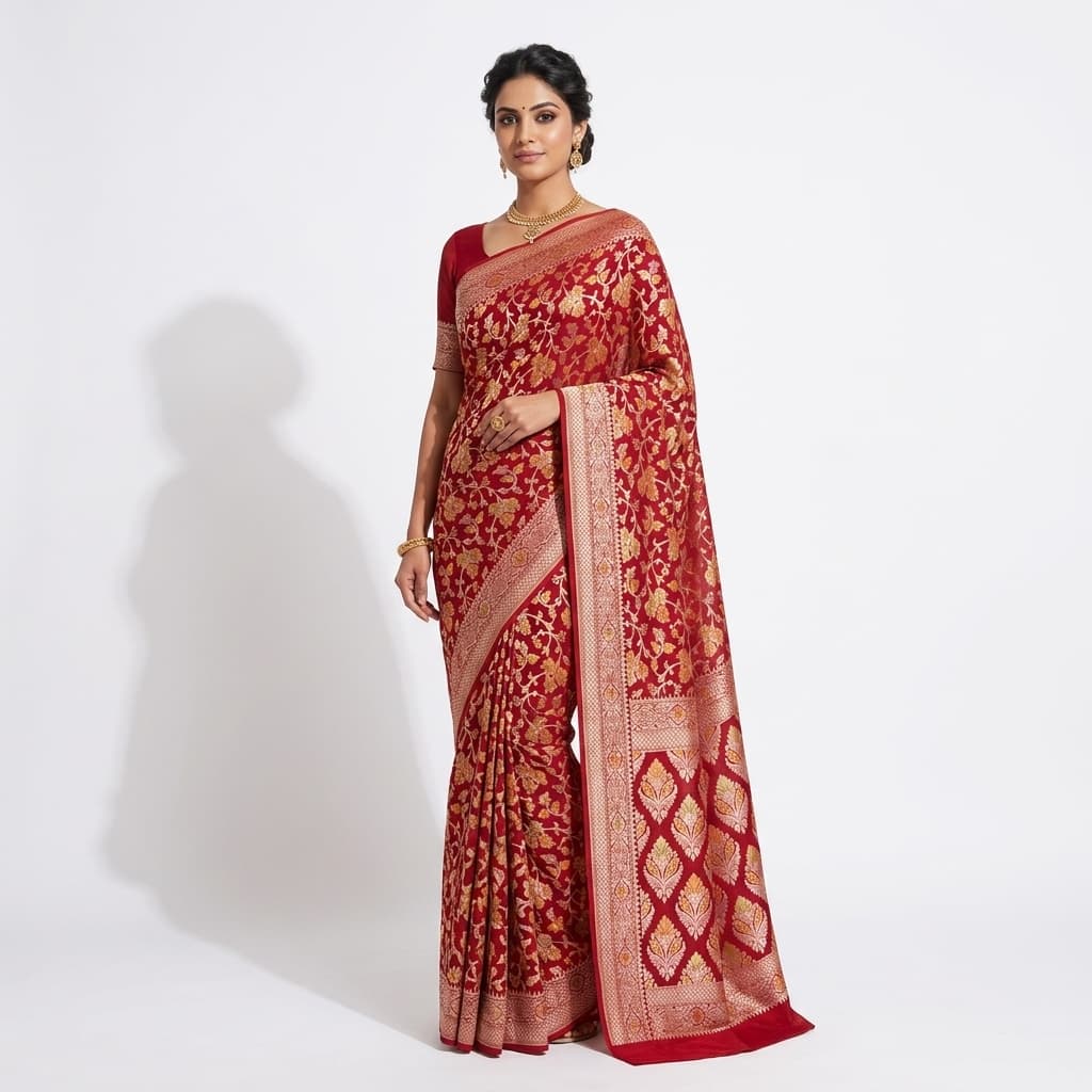 Pure Handwoven Khaddi Chiffon Saree - Look 4 - View 1