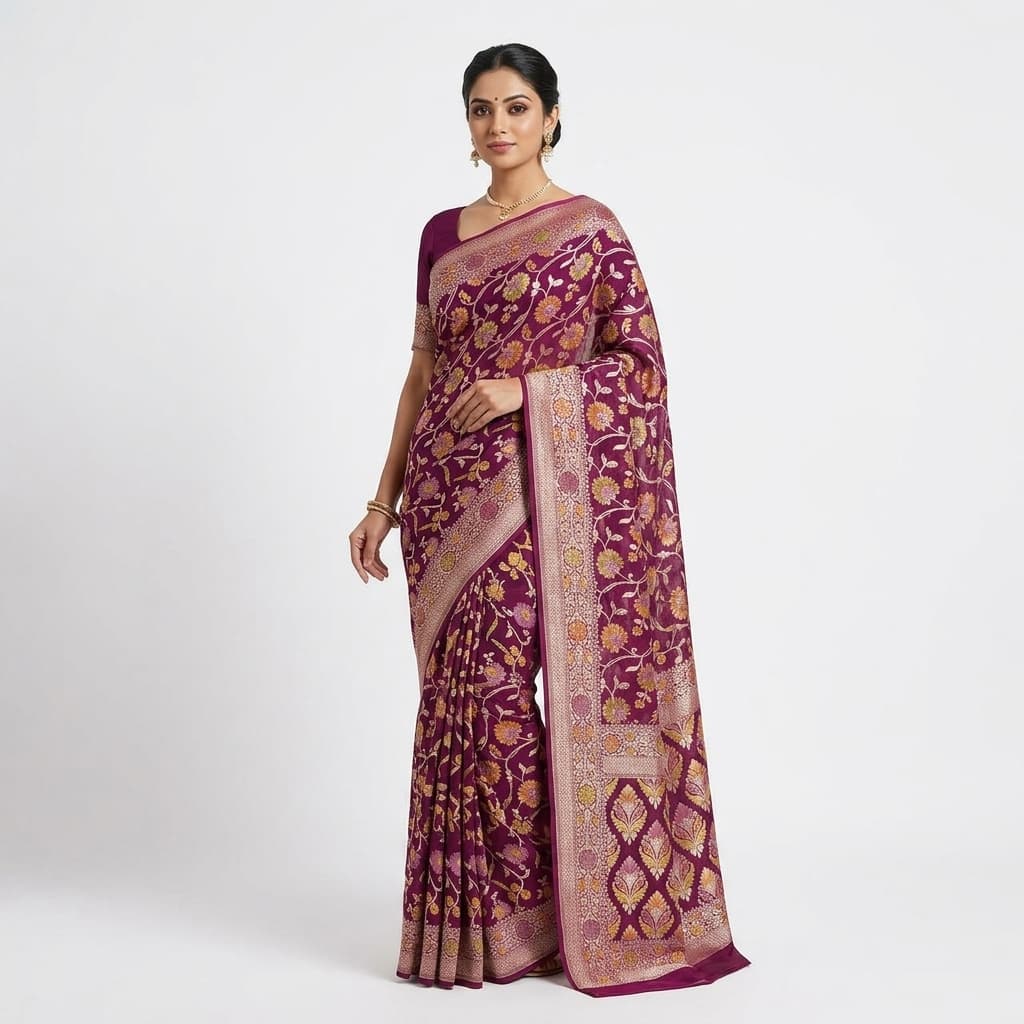 Pure Handwoven Khaddi Chiffon Saree - Look 5