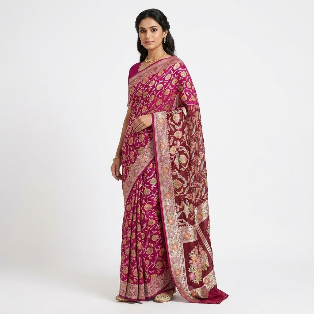 Pure Handwoven Khaddi Chiffon Saree - Look 6