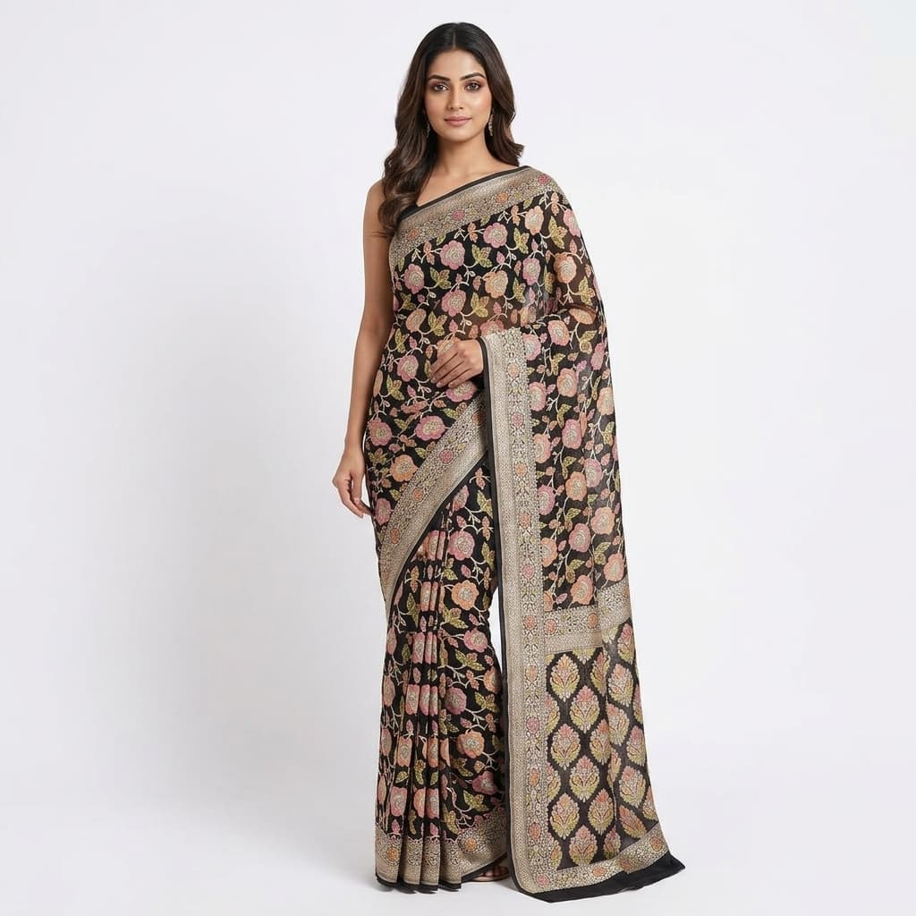 Pure Handwoven Khaddi Chiffon Saree - Look 7