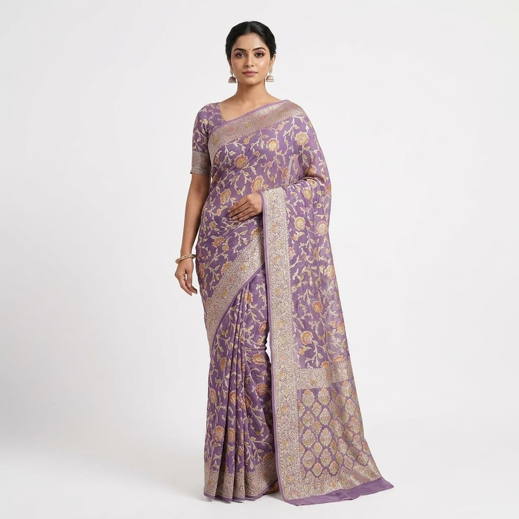 Pure Handwoven Khaddi Chiffon Saree - Look 8 - View 1