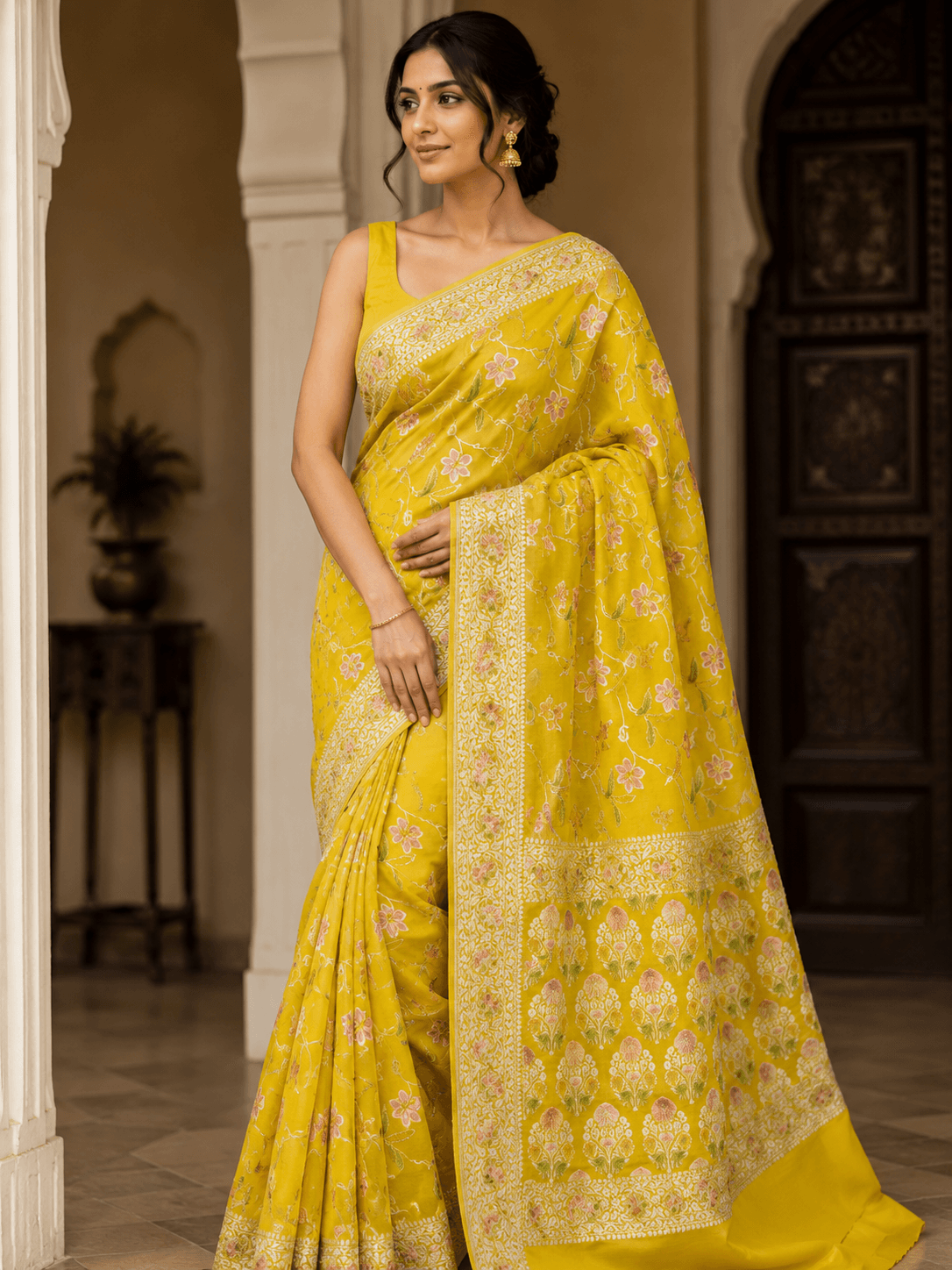 Pure Handwoven Khaddi Chiffon Saree - Look 10 - View 1