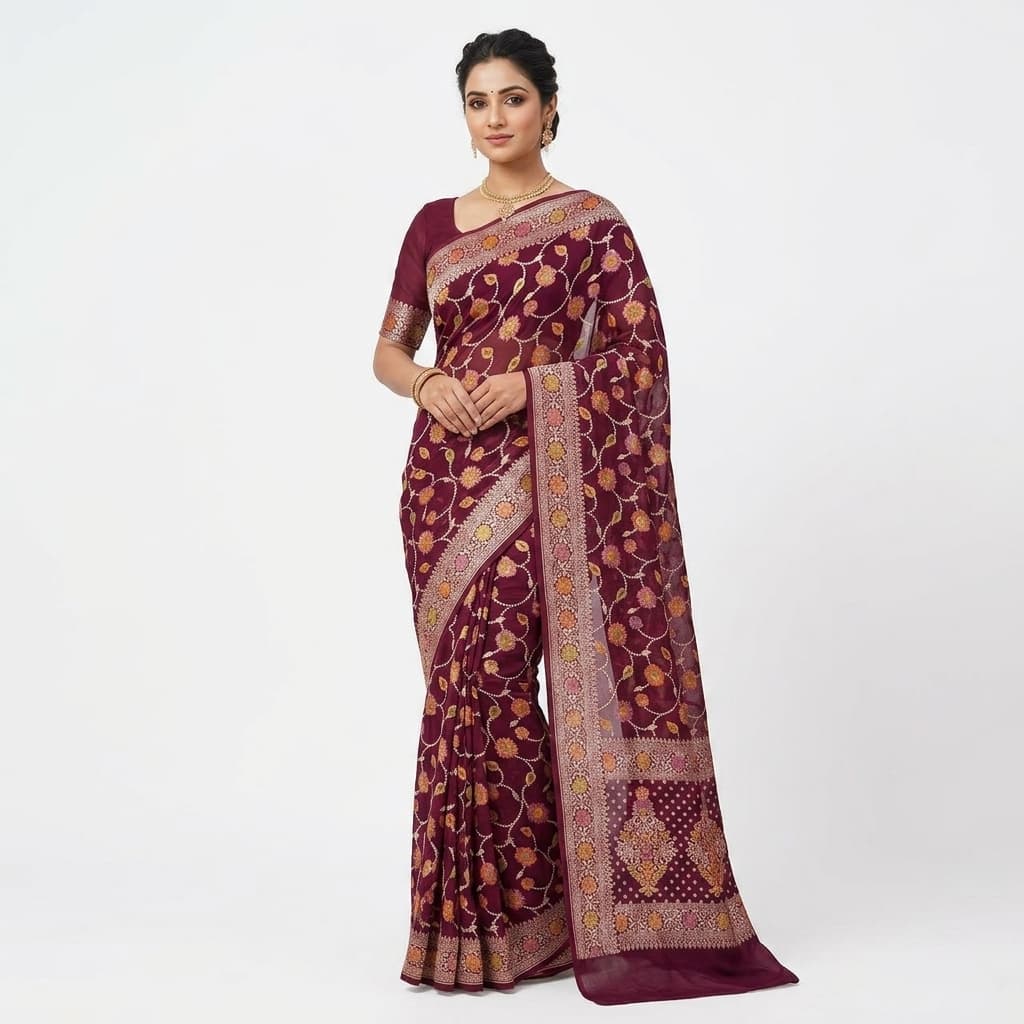Pure Handwoven Khaddi Chiffon Saree - Look 11