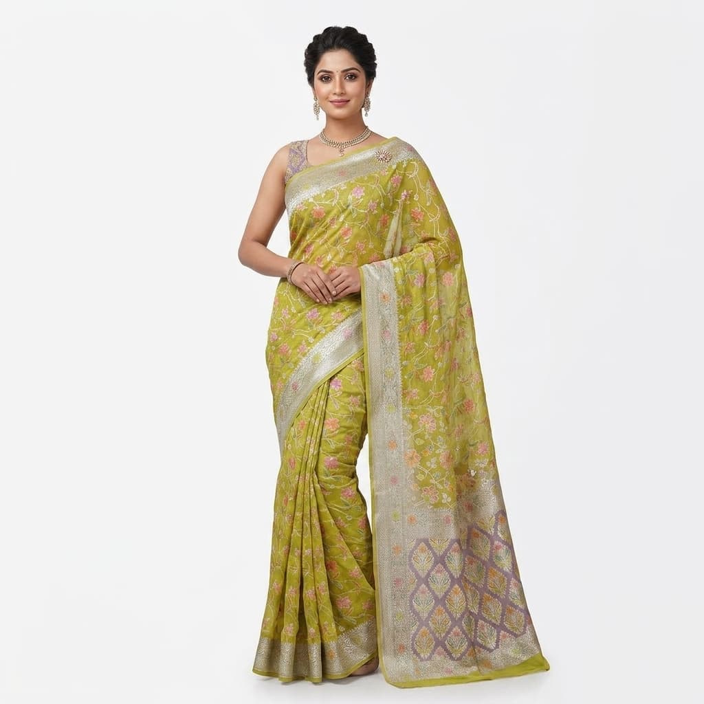Pure Handwoven Khaddi Chiffon Saree - Look 12