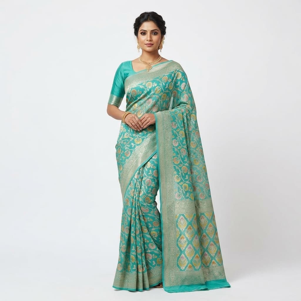 Pure Handwoven Khaddi Chiffon Saree - Look 13 - View 1