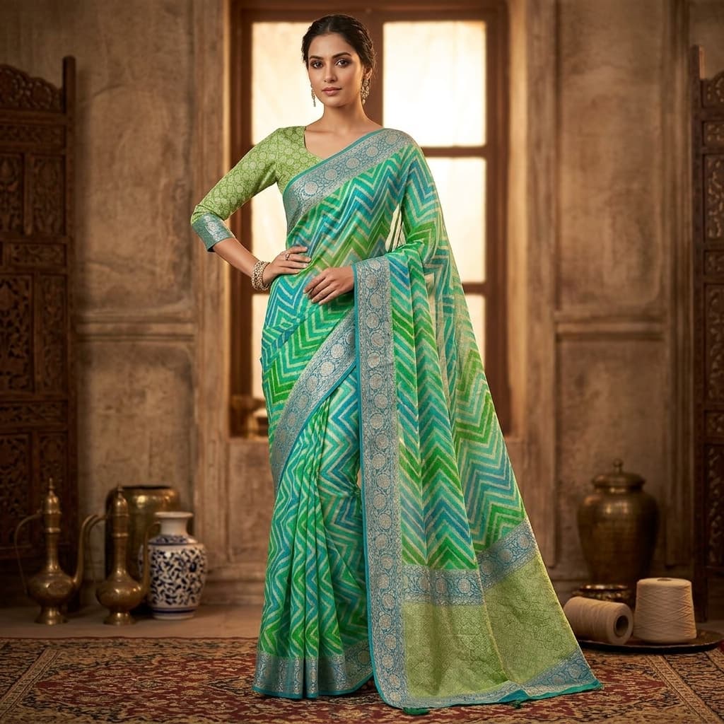Pure Handwoven Khaddi Chiffon Saree - Look 15 - View 1