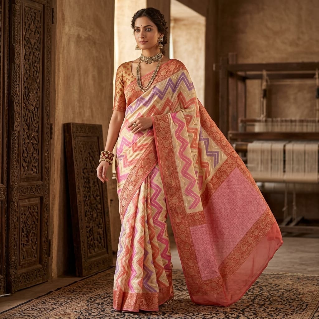 Pure Handwoven Khaddi Chiffon Saree - Look 16 - View 1
