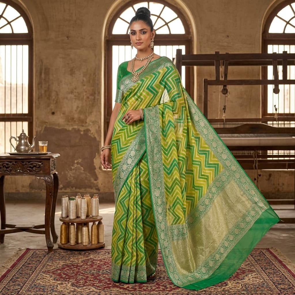 Pure Handwoven Khaddi Chiffon Saree - Look 17 - View 1