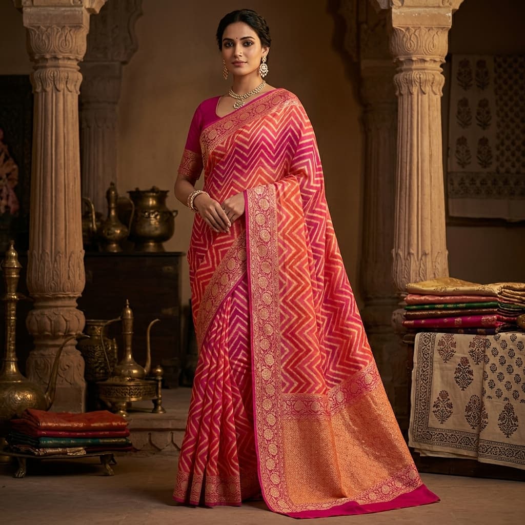 Pure Handwoven Khaddi Chiffon Saree - Look 18 - View 1