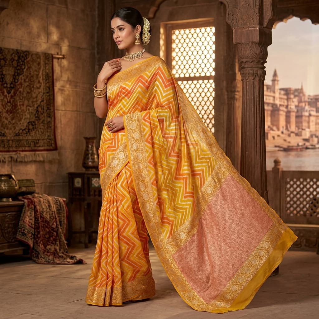 Pure Handwoven Khaddi Chiffon Saree - Look 20 - View 1