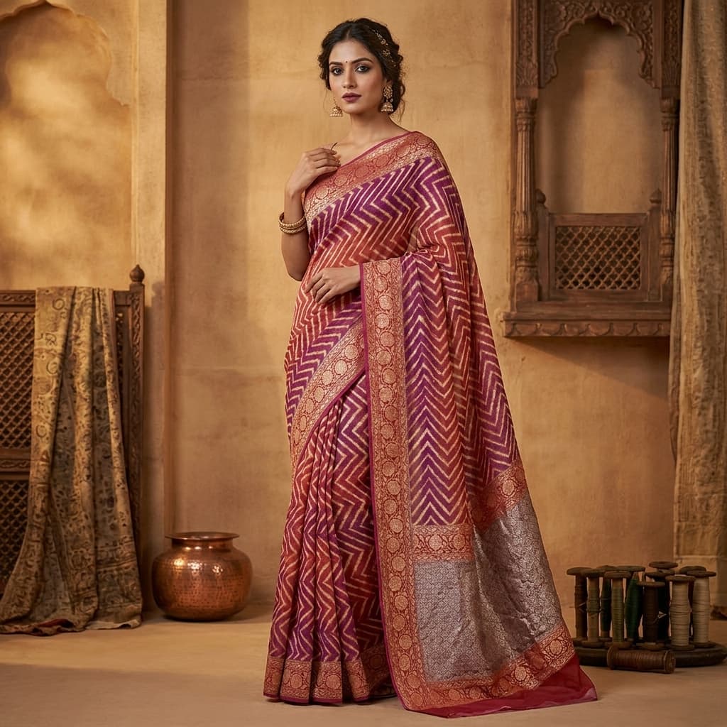 Pure Handwoven Khaddi Chiffon Saree - Look 21 - View 1