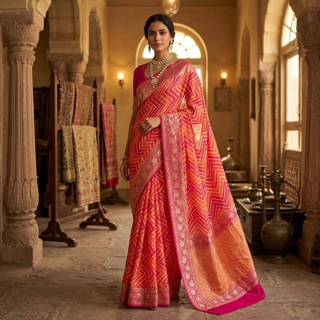 Pure Handwoven Khaddi Chiffon Saree - Look 22 - View 1