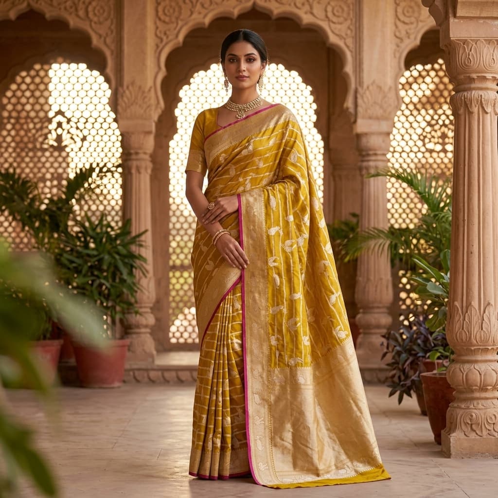 Pure Handwoven Silk Katan Saree - Look 10 - View 1