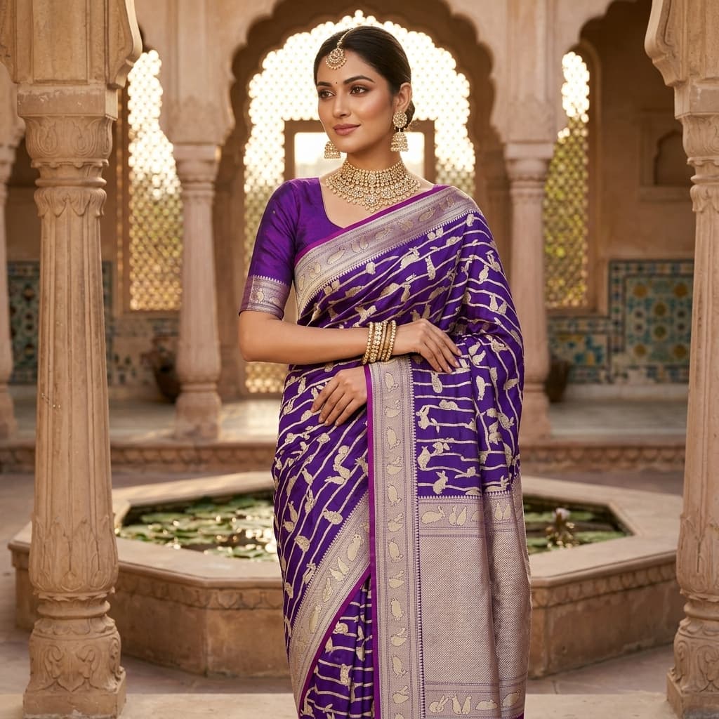 Pure Handwoven Silk Katan Saree - Look 11