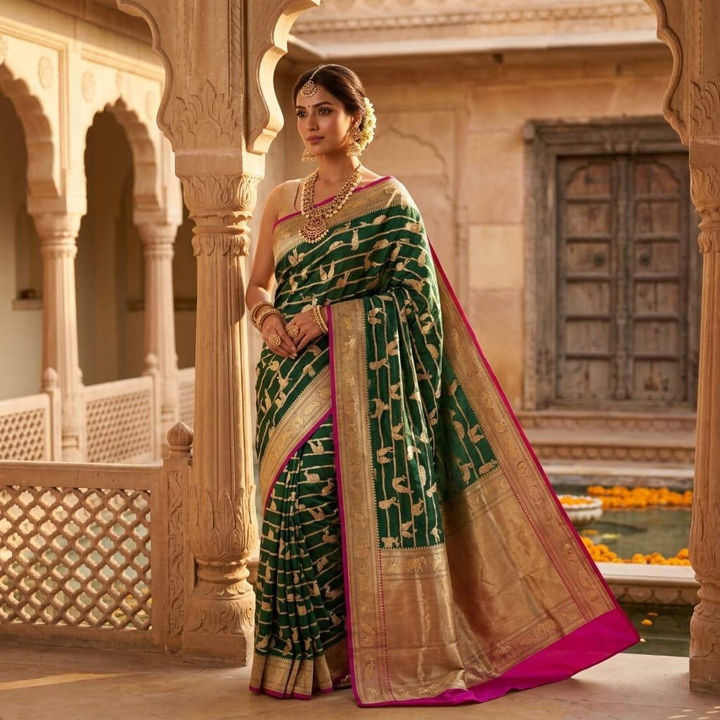 Pure Handwoven Silk Katan Saree - Look 13 - View 1