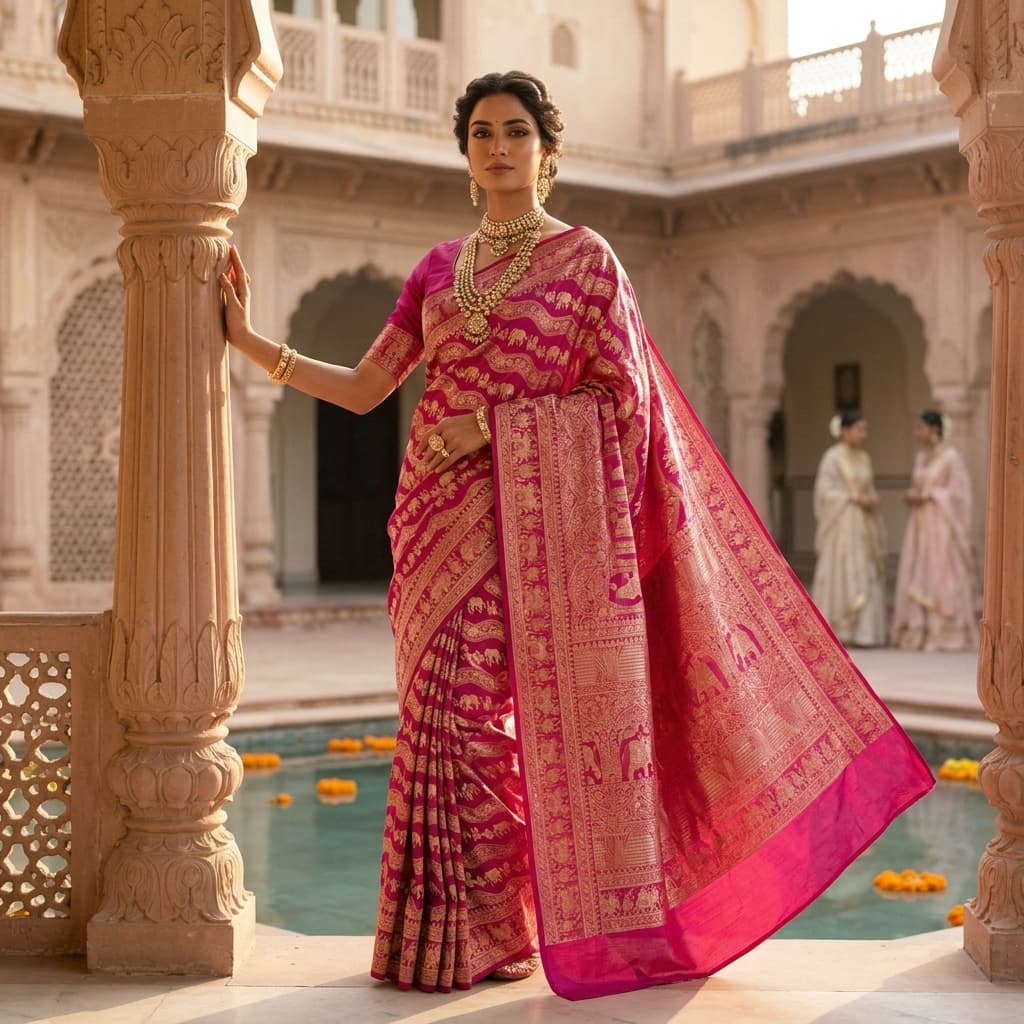 Pure Handwoven Silk Katan Saree - Look 14 - View 1