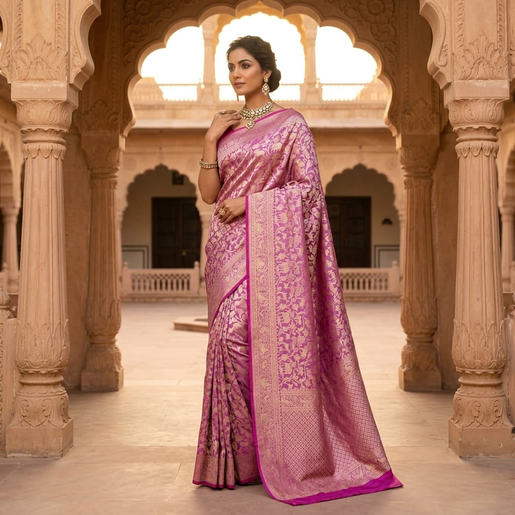 Pure Handwoven Silk Katan Saree - Look 15