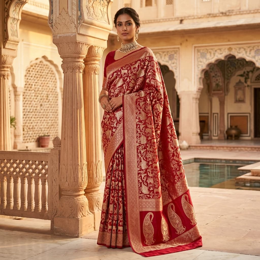 Pure Handwoven Silk Katan Saree - Look 16