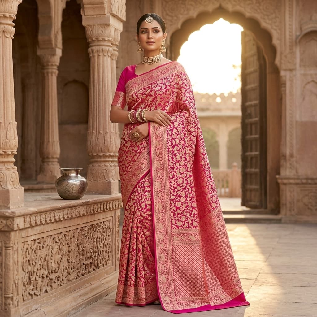 Pure Handwoven Silk Katan Saree - Look 17 - View 1