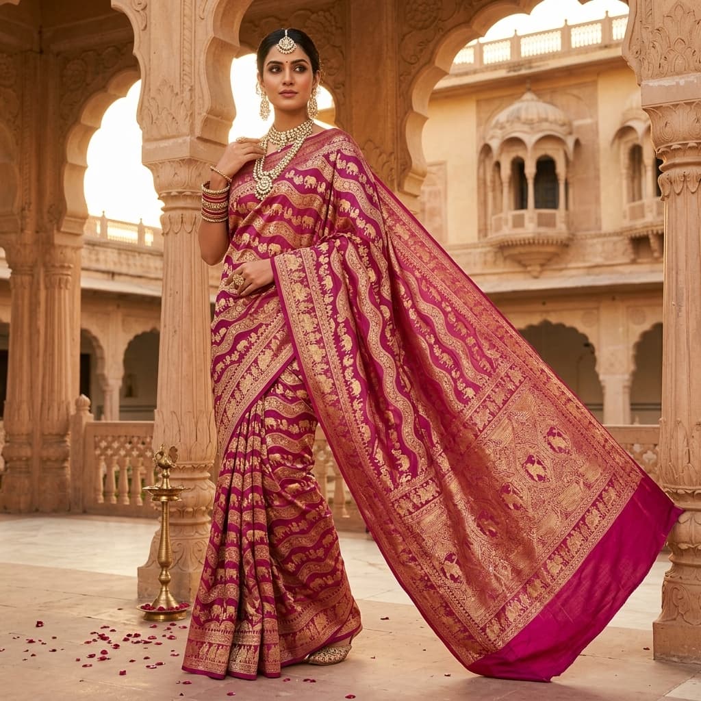 Pure Handwoven Silk Katan Saree - Look 18 - View 1