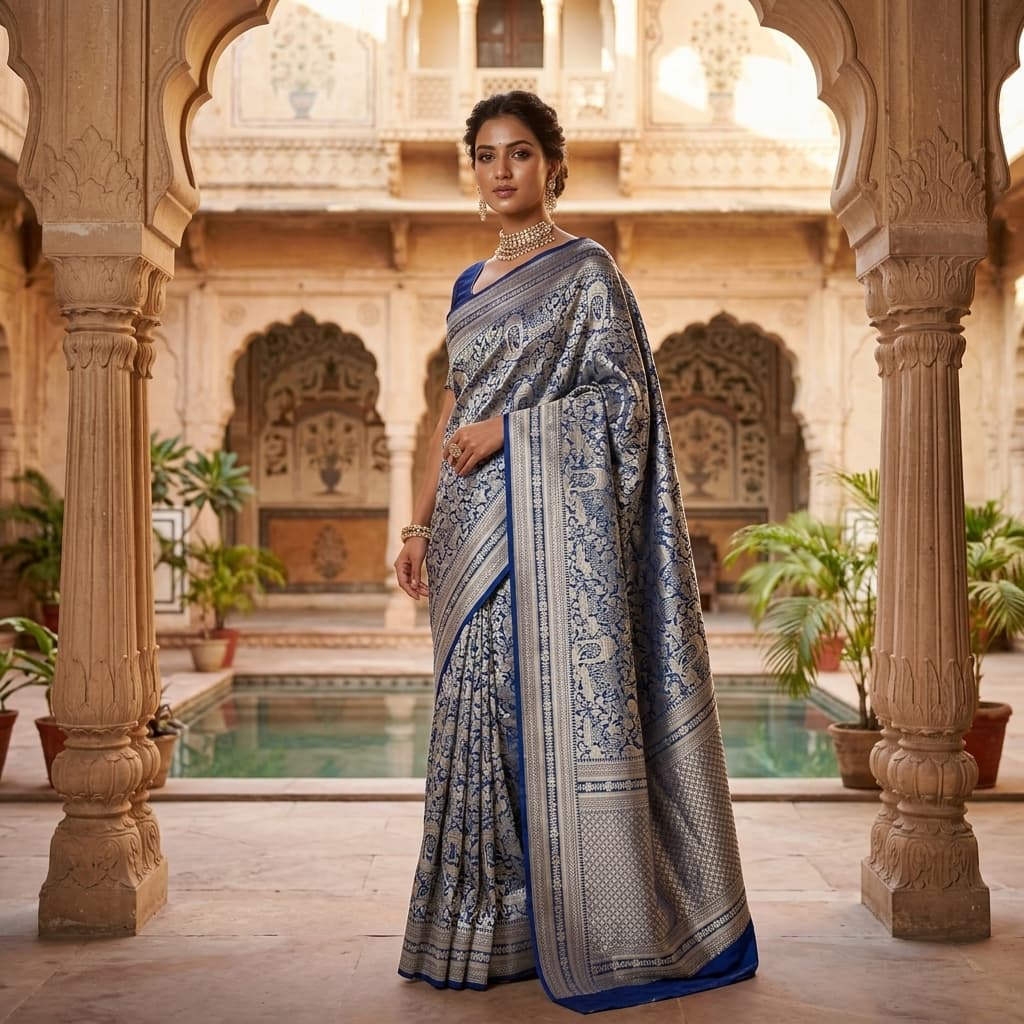 Pure Handwoven Silk Katan Saree - Look 19 - View 1