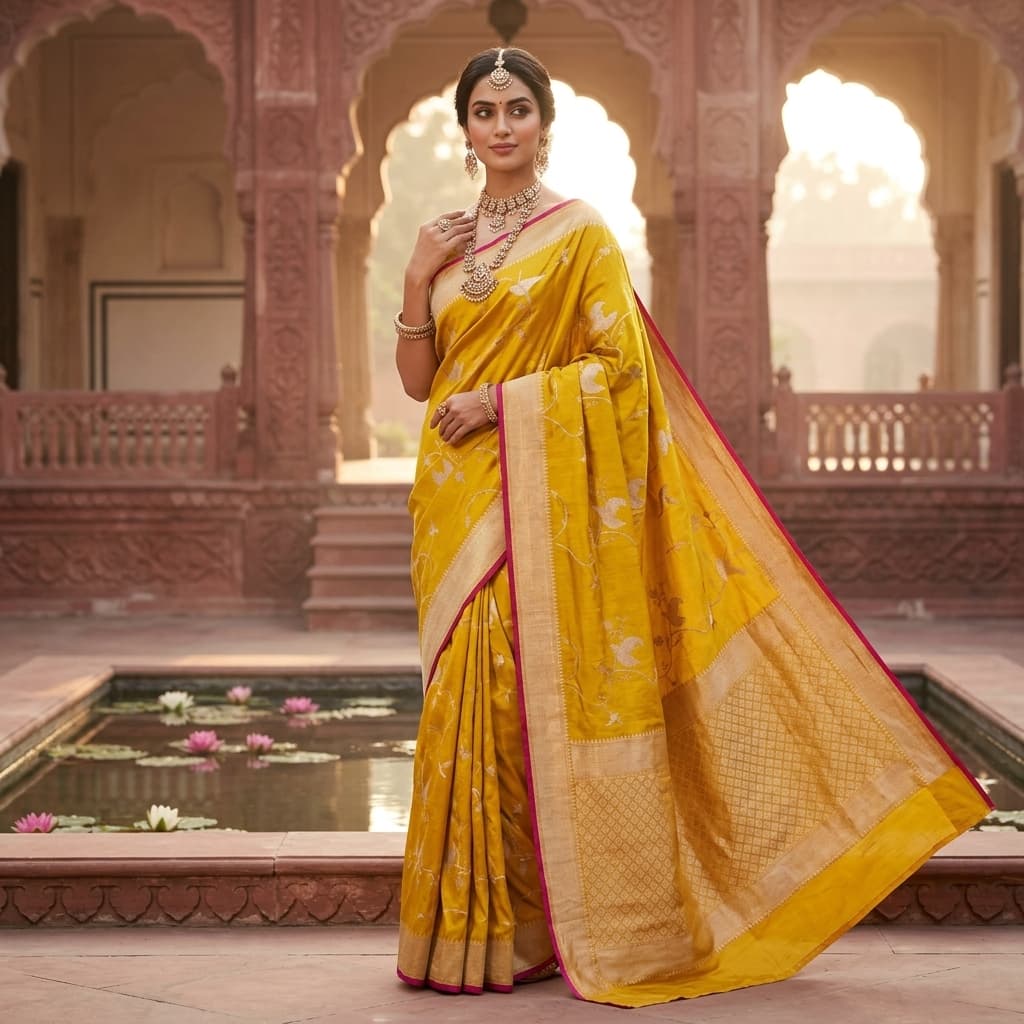 Pure Handwoven Silk Katan Saree - Look 2 - View 1