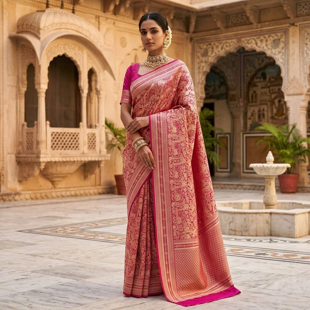 Pure Handwoven Silk Katan Saree - Look 20