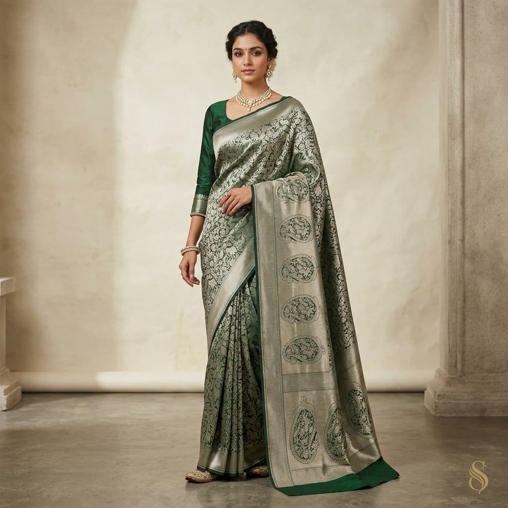 Pure Handwoven Silk Katan Saree - Look 21 - Detail View 1 | Shri Geeta Sarees