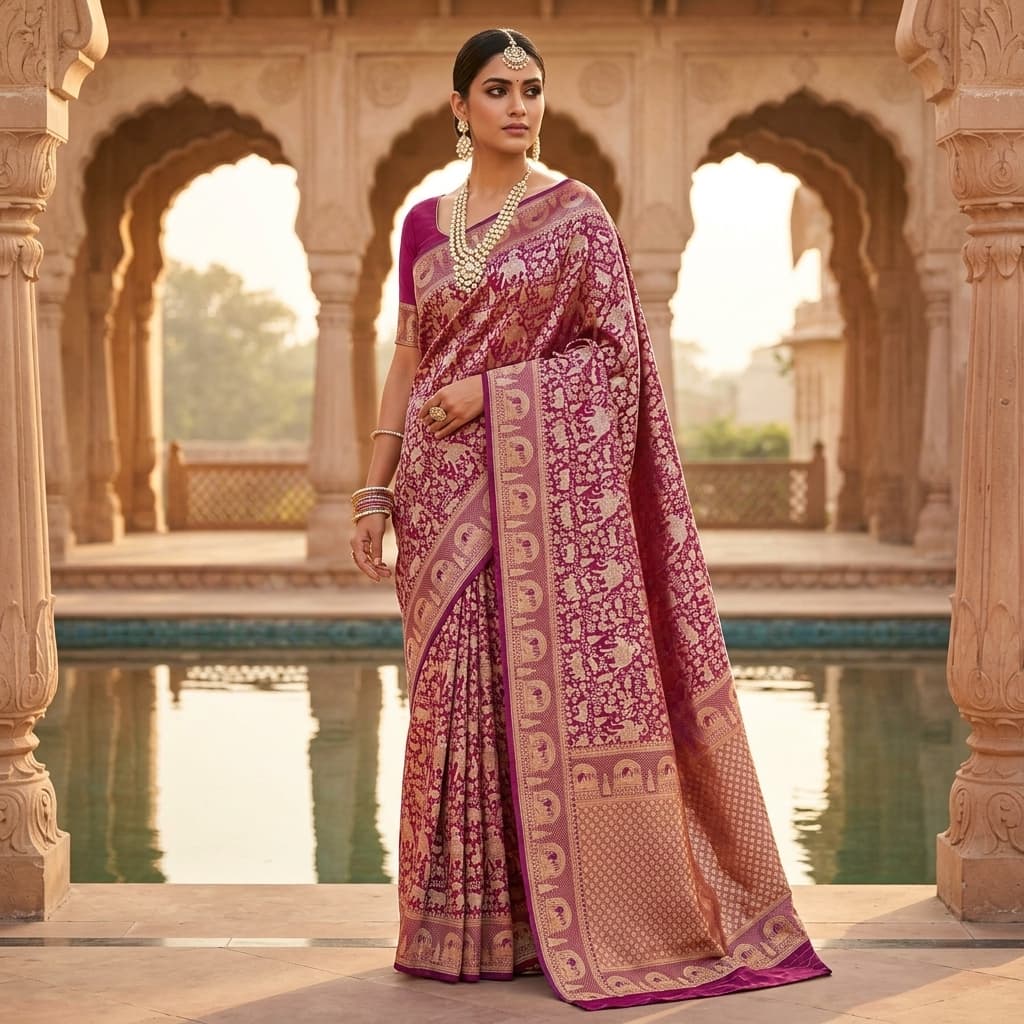 Pure Handwoven Silk Katan Saree - Look 22 - View 1
