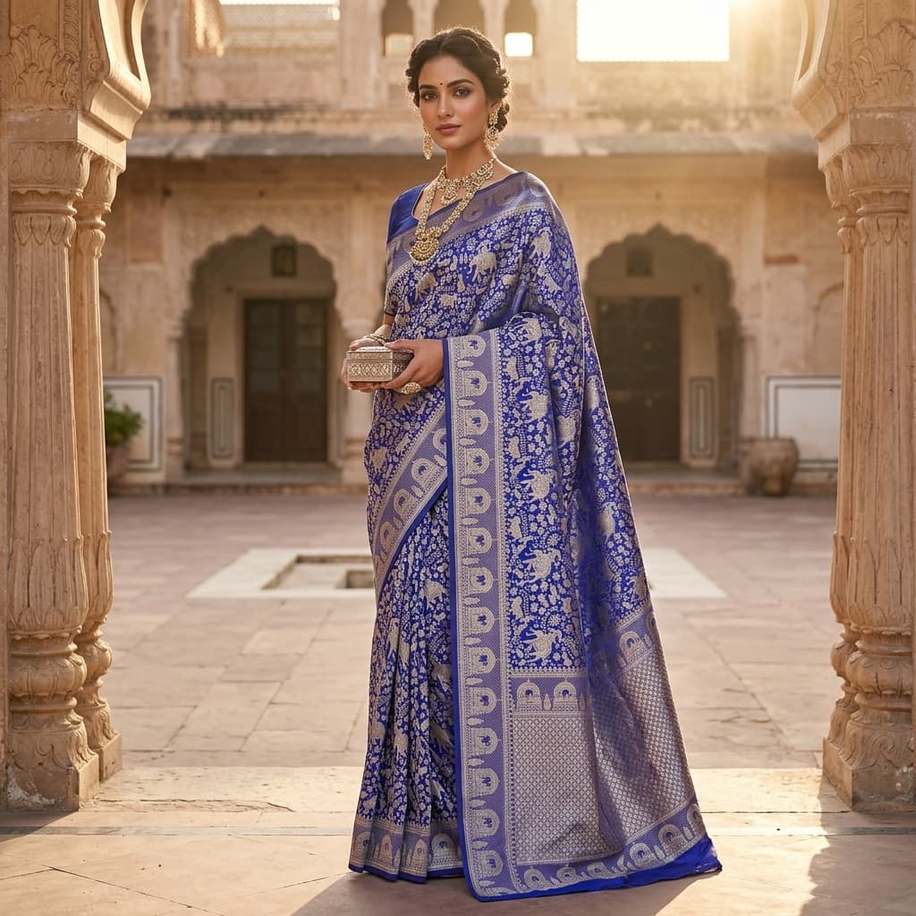 Pure Handwoven Silk Katan Saree - Look 23 - View 1