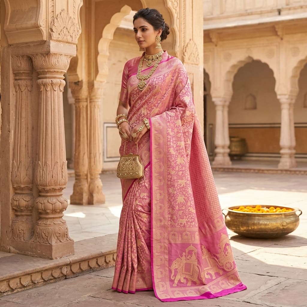 Pure Handwoven Silk Katan Saree - Look 24 - View 1