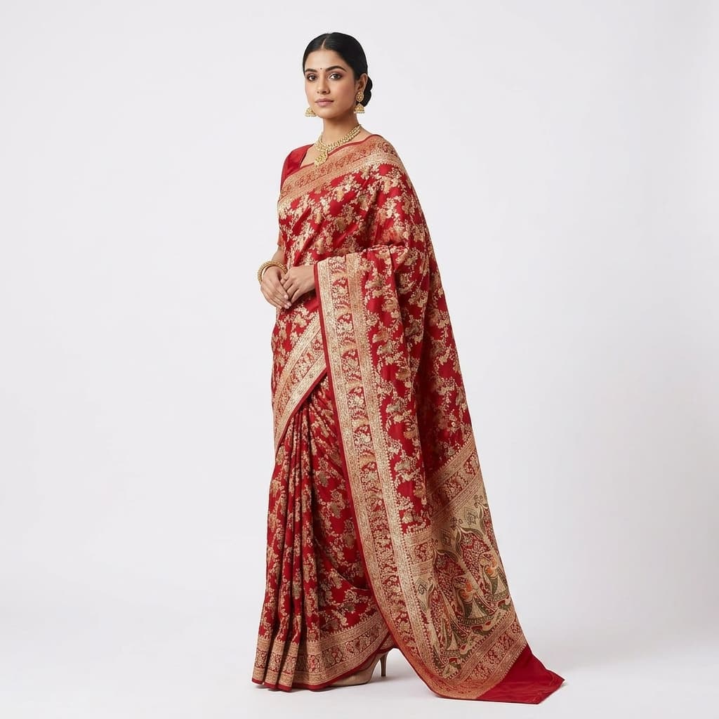 Pure Handwoven Silk Katan Saree - Look 26 - Detail View 1 | Shri Geeta Sarees