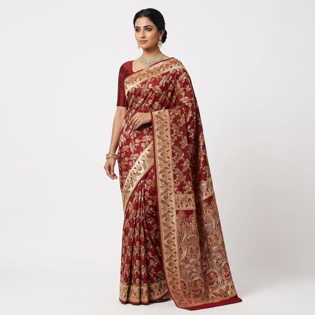 Pure Handwoven Silk Katan Saree - Look 29 - Detail View 1 | Shri Geeta Sarees
