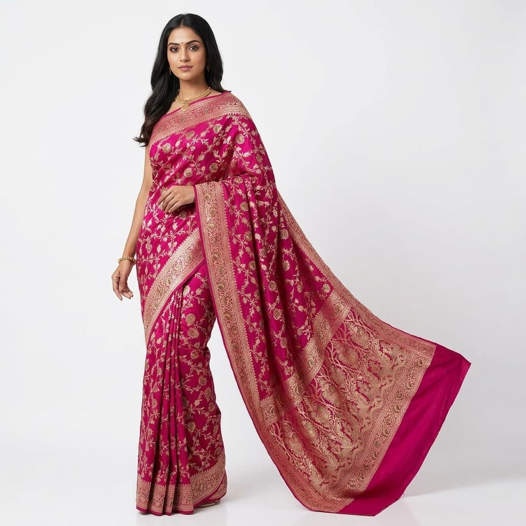 Pure Handwoven Silk Katan Saree - Look 30 - Detail View 1 | Shri Geeta Sarees