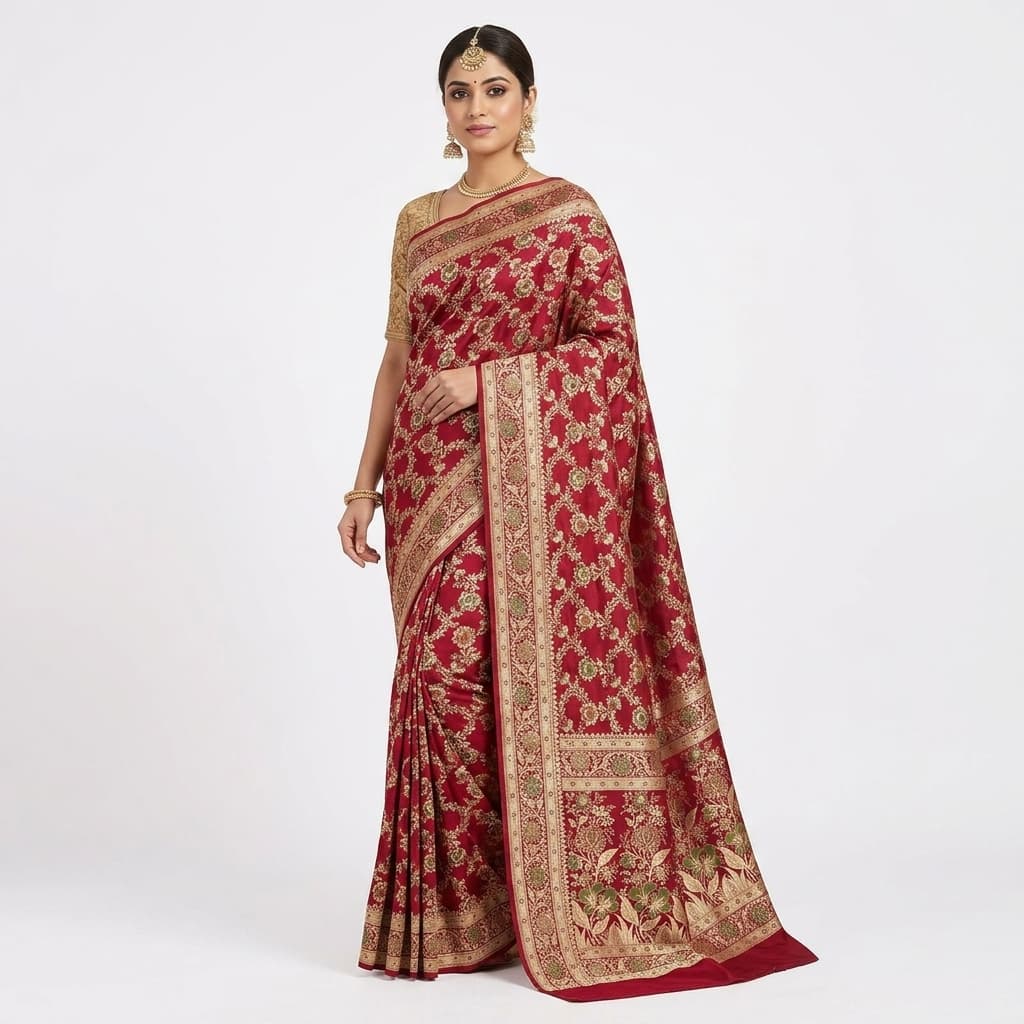 Pure Handwoven Silk Katan Saree - Look 32 - Detail View 1 | Shri Geeta Sarees