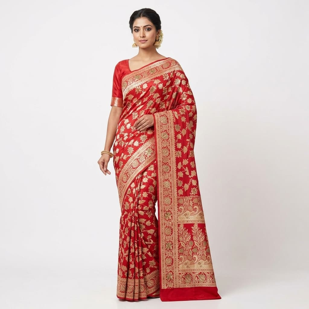 Pure Handwoven Silk Katan Saree - Look 34 - Detail View 1 | Shri Geeta Sarees