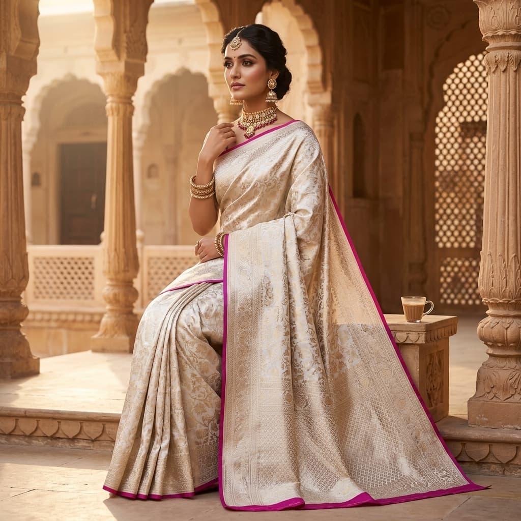 Pure Handwoven Silk Katan Saree - Look 4 - View 1