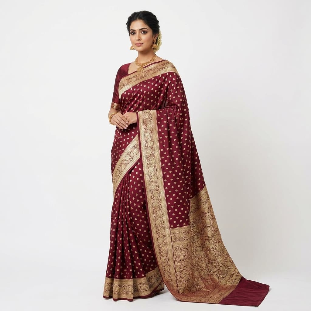 Pure Handwoven Silk Katan Saree - Look 40 - Detail View 1 | Shri Geeta Sarees