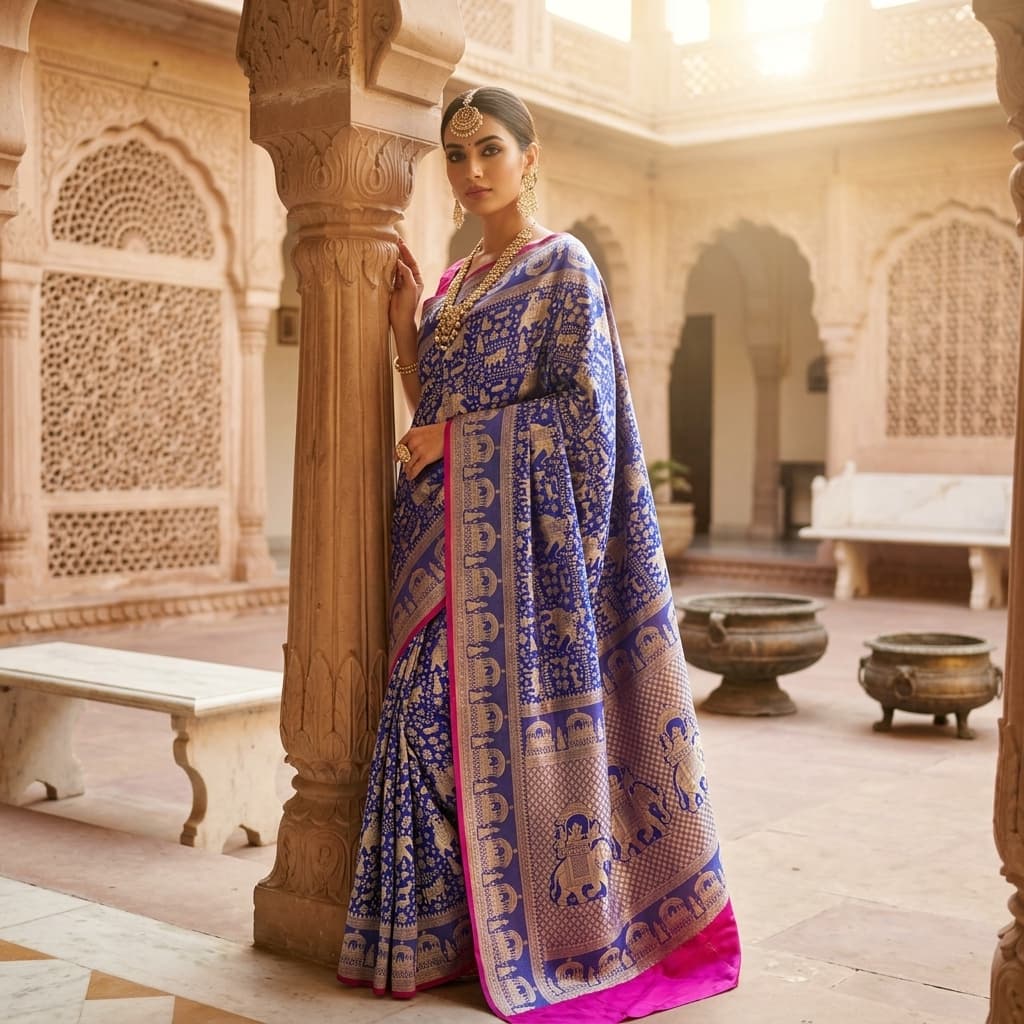 Pure Handwoven Silk Katan Saree - Look 6