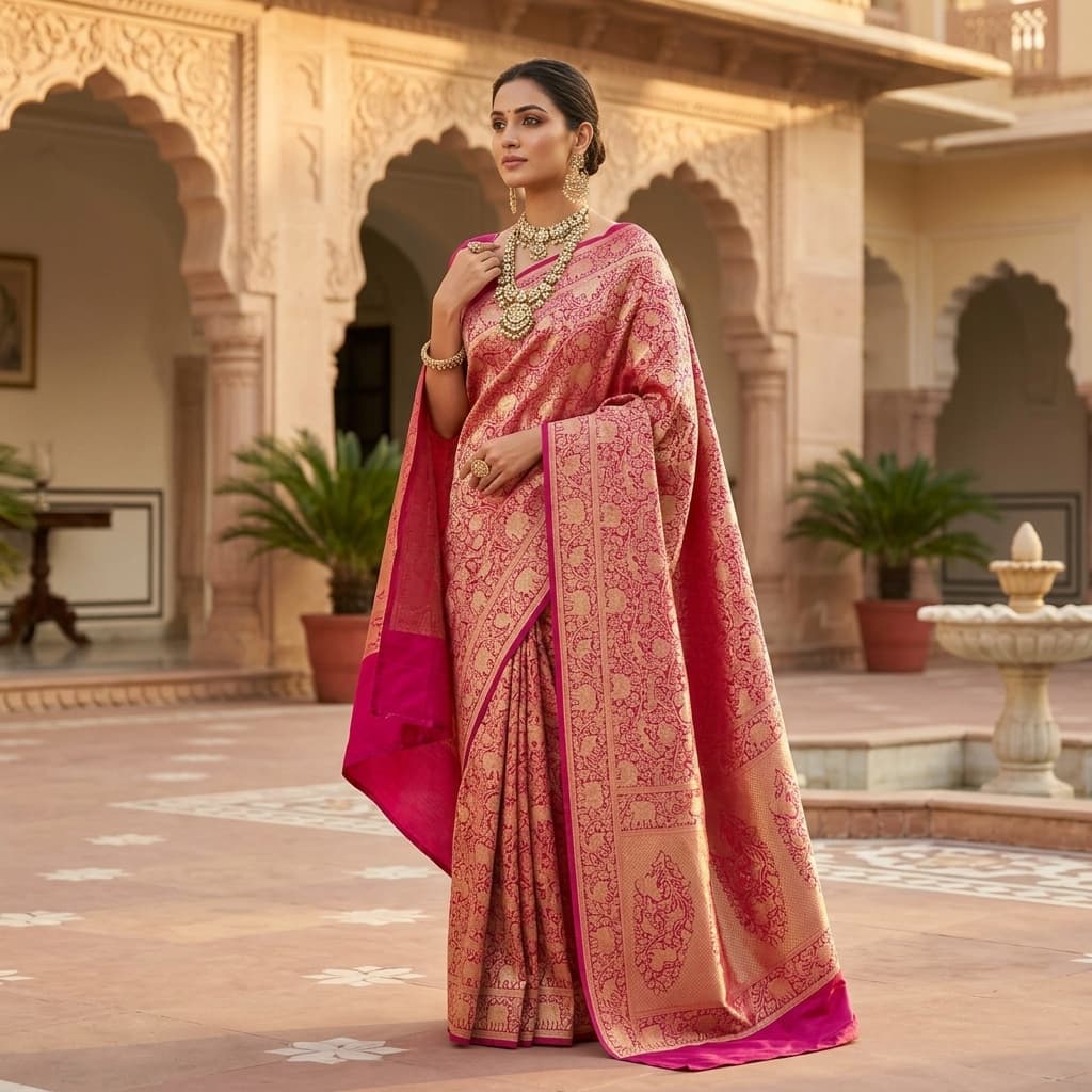 Pure Handwoven Silk Katan Saree - Look 8 - View 1