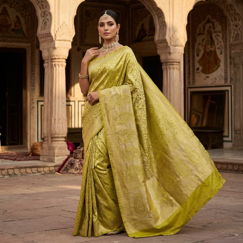 Pure Handwoven Silk Katan Saree - Look 9 - View 1