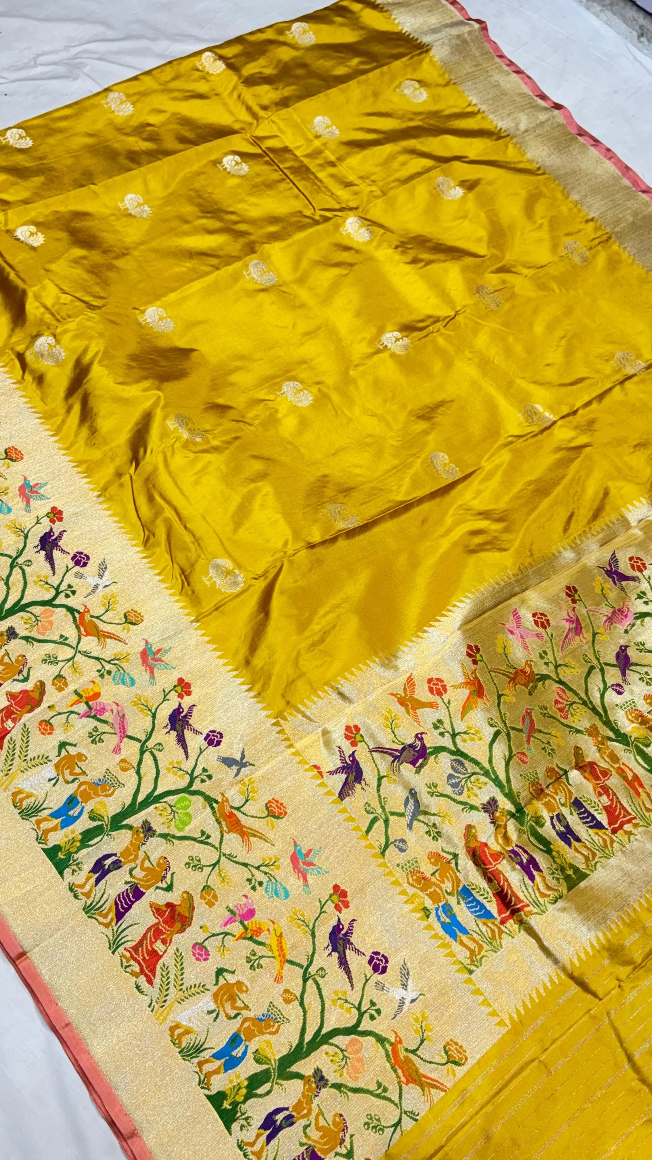 Mustard Yellow Paithani Silk Saree - View 2
