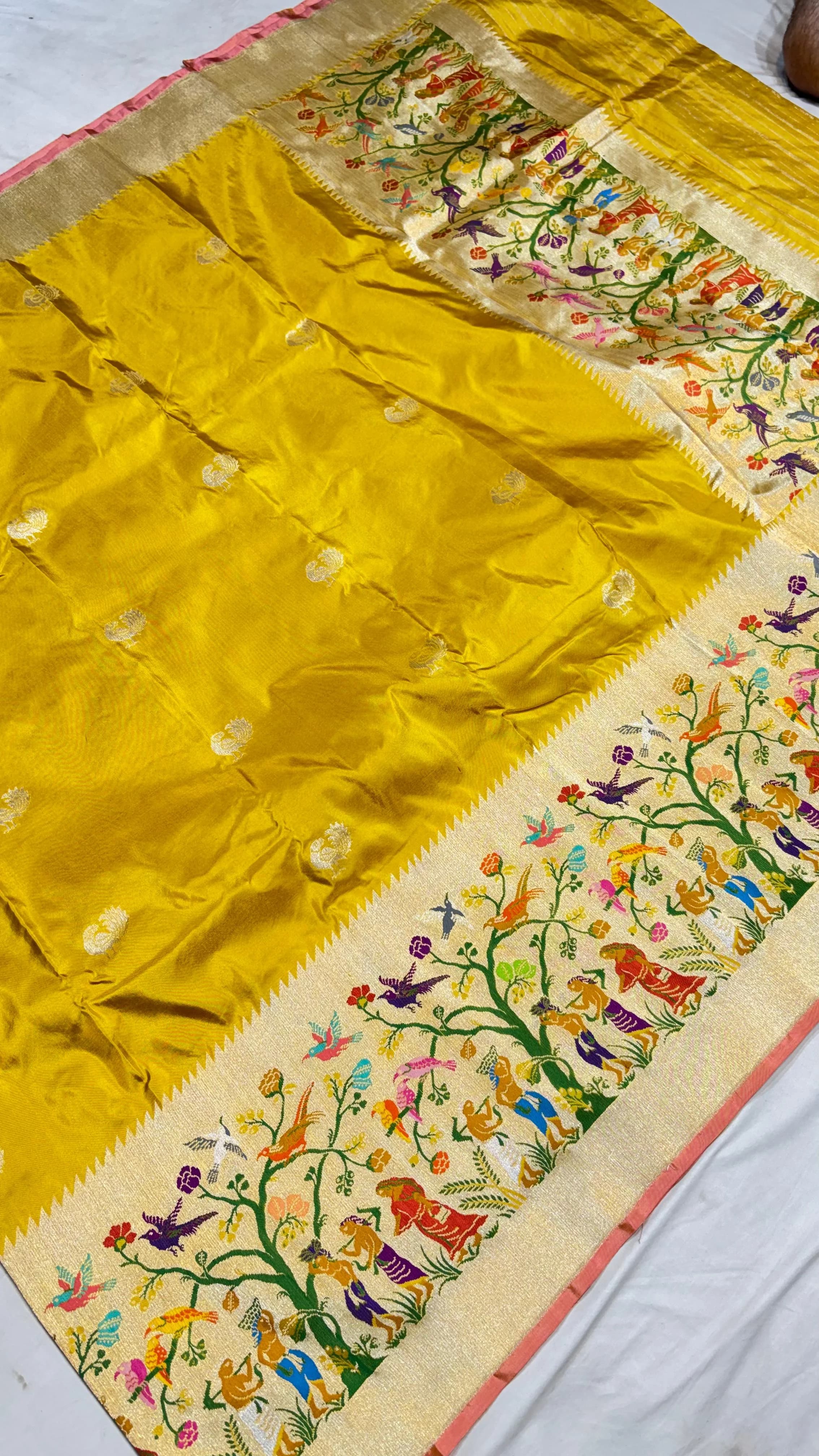 Mustard Yellow Paithani Silk Saree - View 3