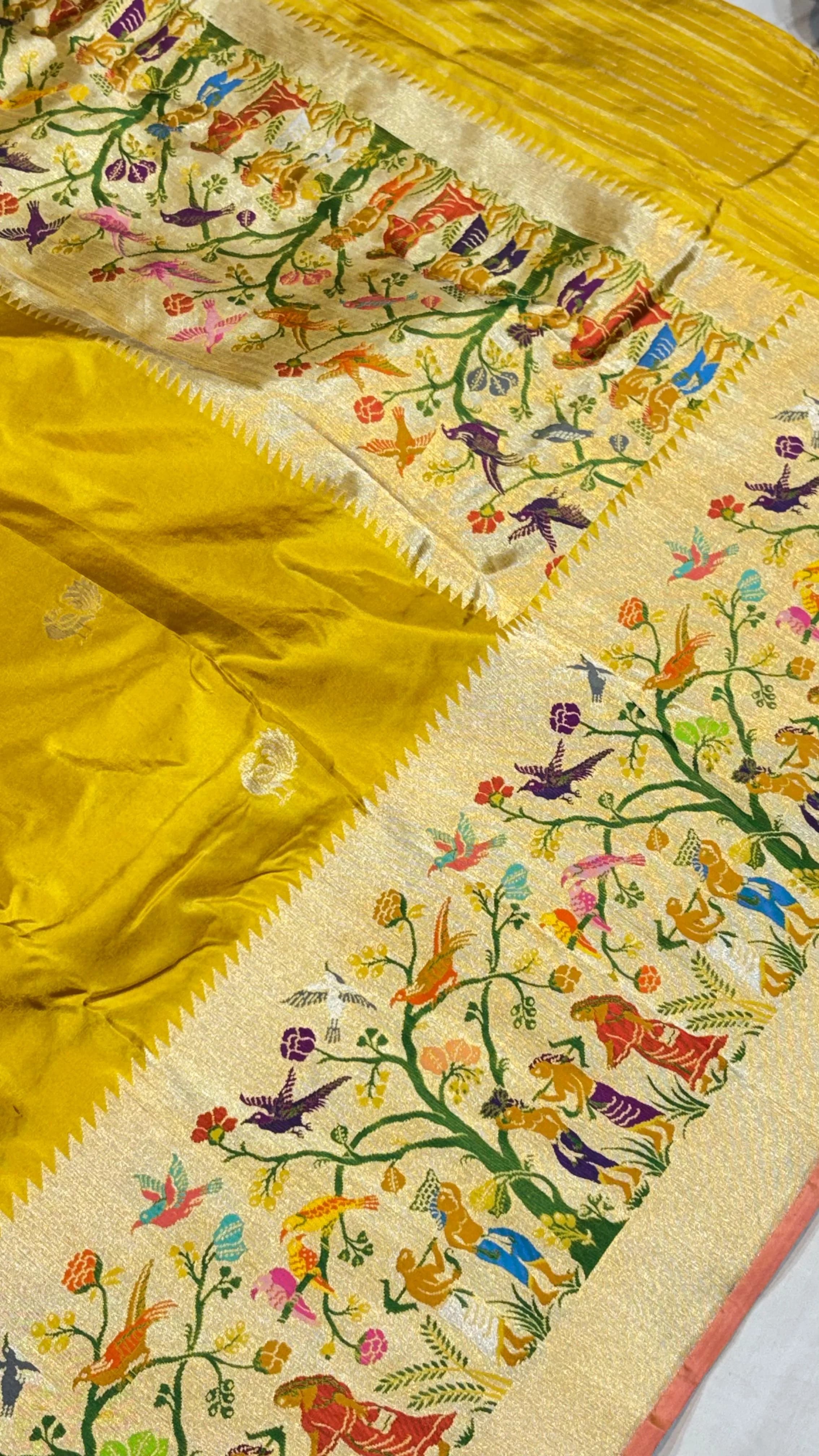 Mustard Yellow Paithani Silk Saree - View 4