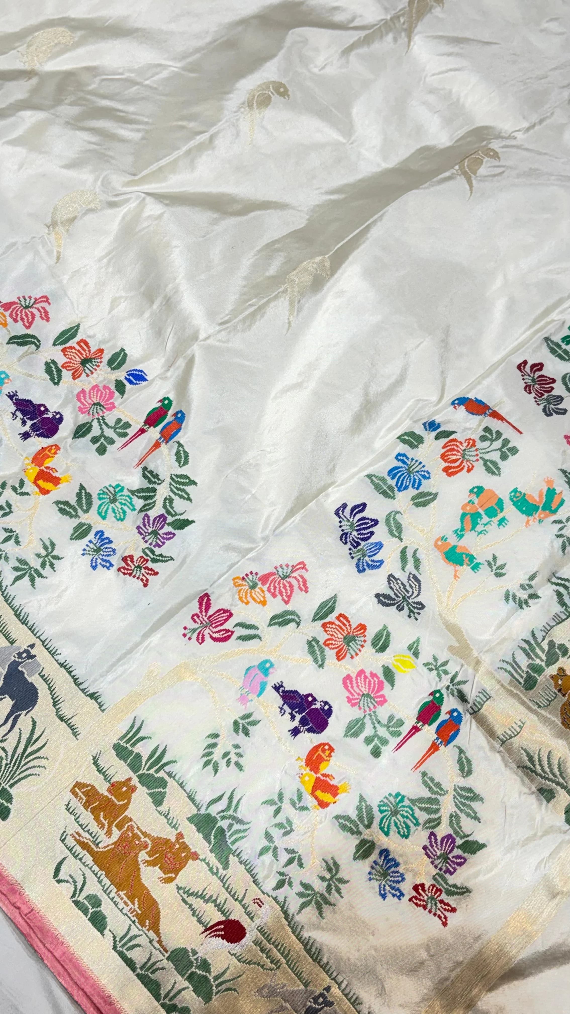Ivory Paithani Silk Saree - View 4