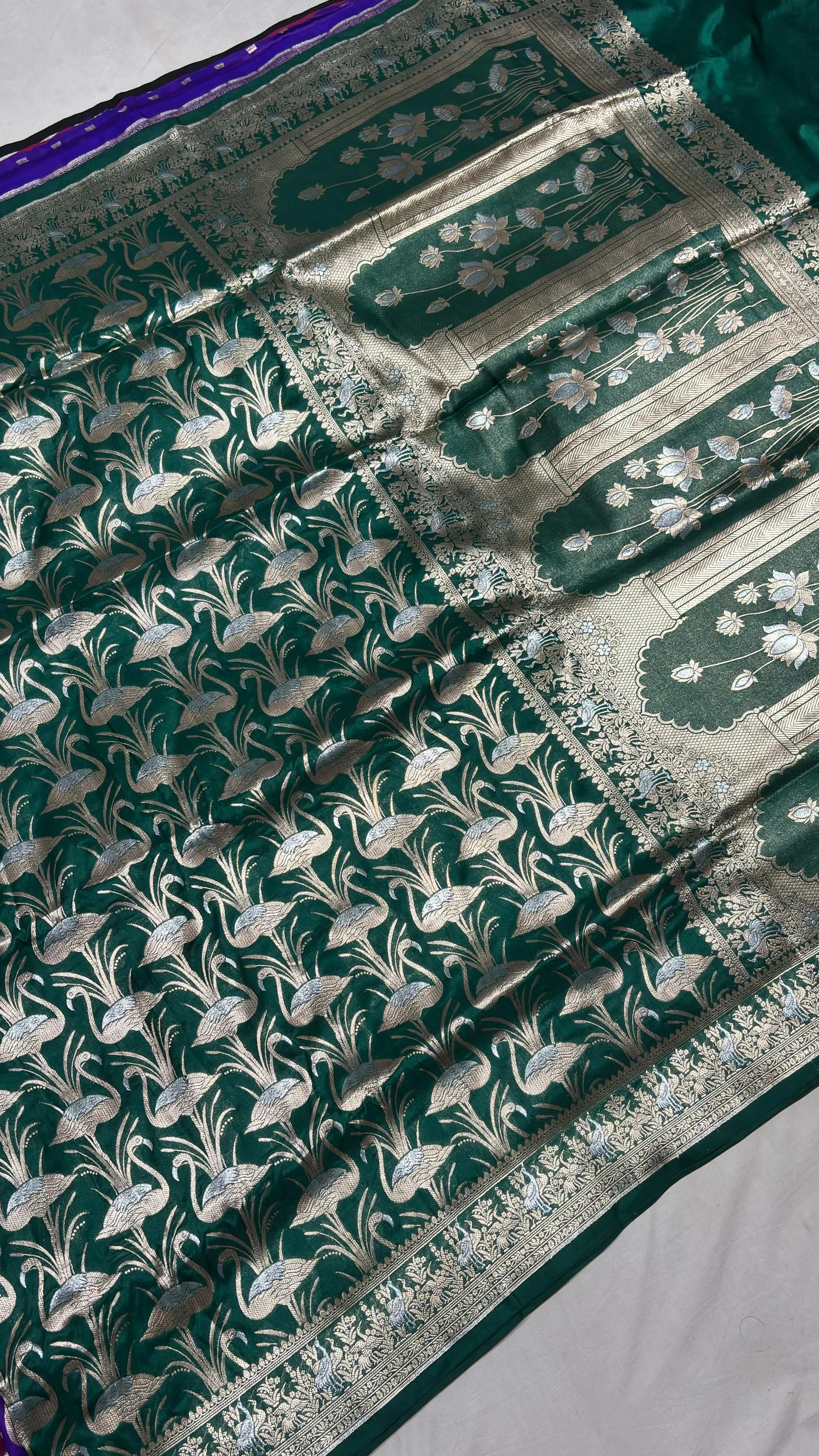 Emerald Swan Jangla Silk Saree - View 2