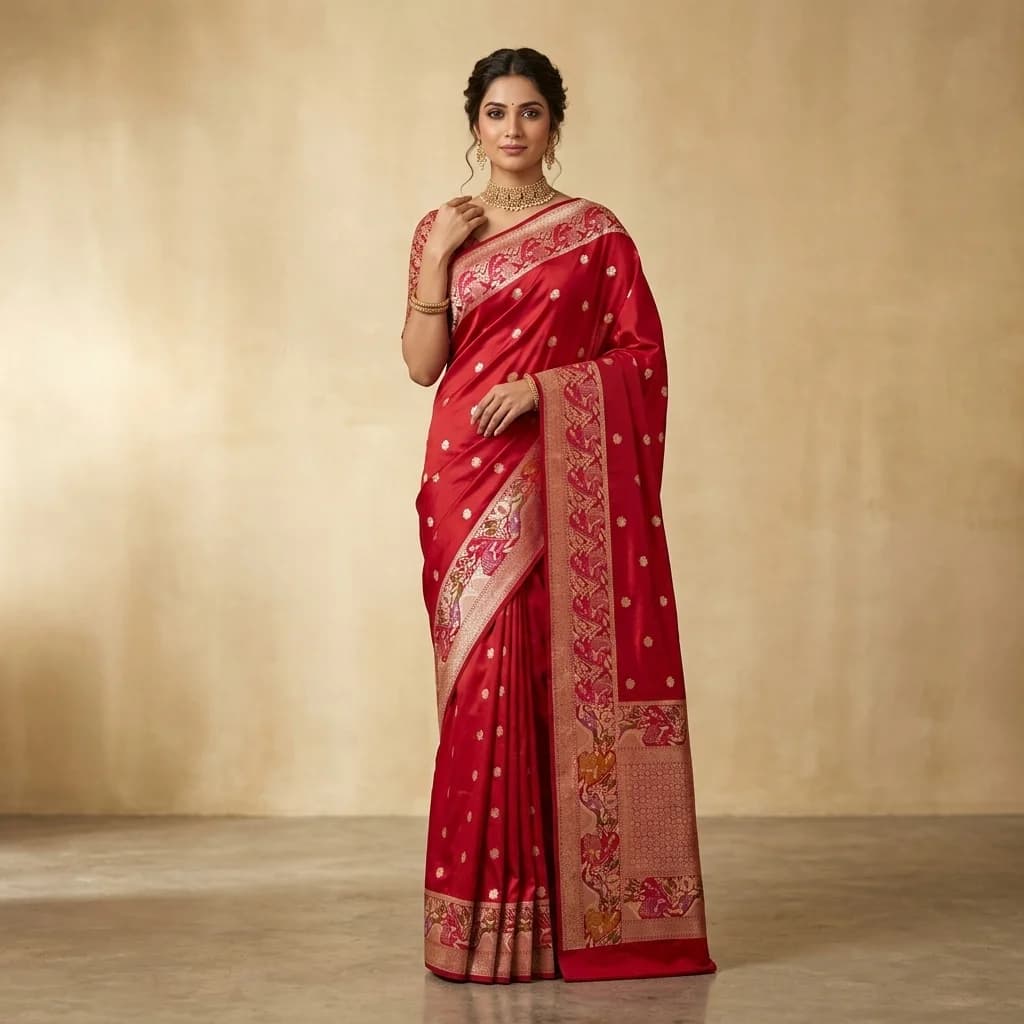 Crimson Meenakari Heritage Saree